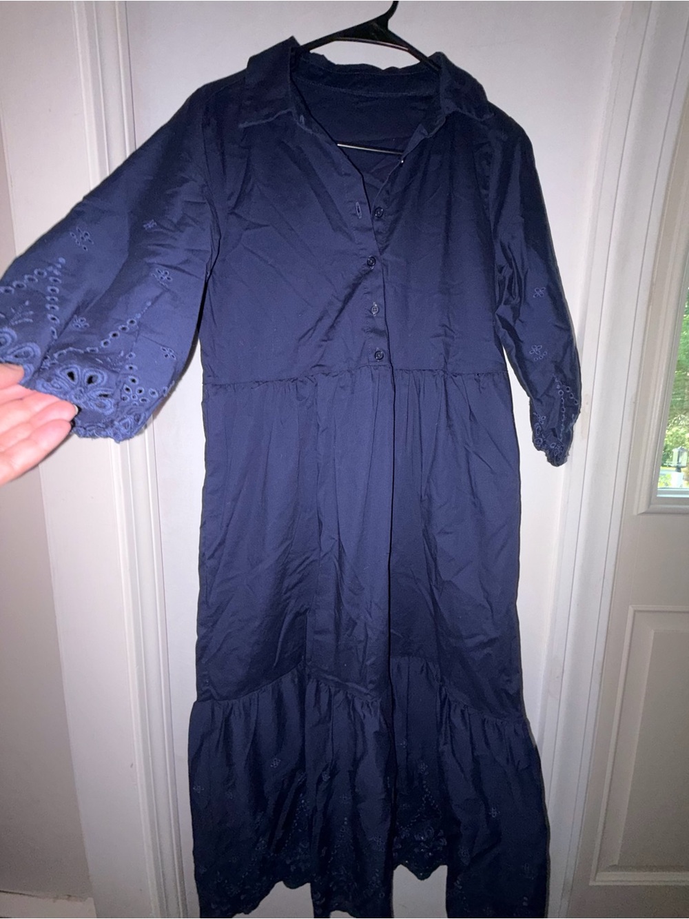 Cotton shirt dress. see measurements. Dark blue. Detail on sleeves  & skirt